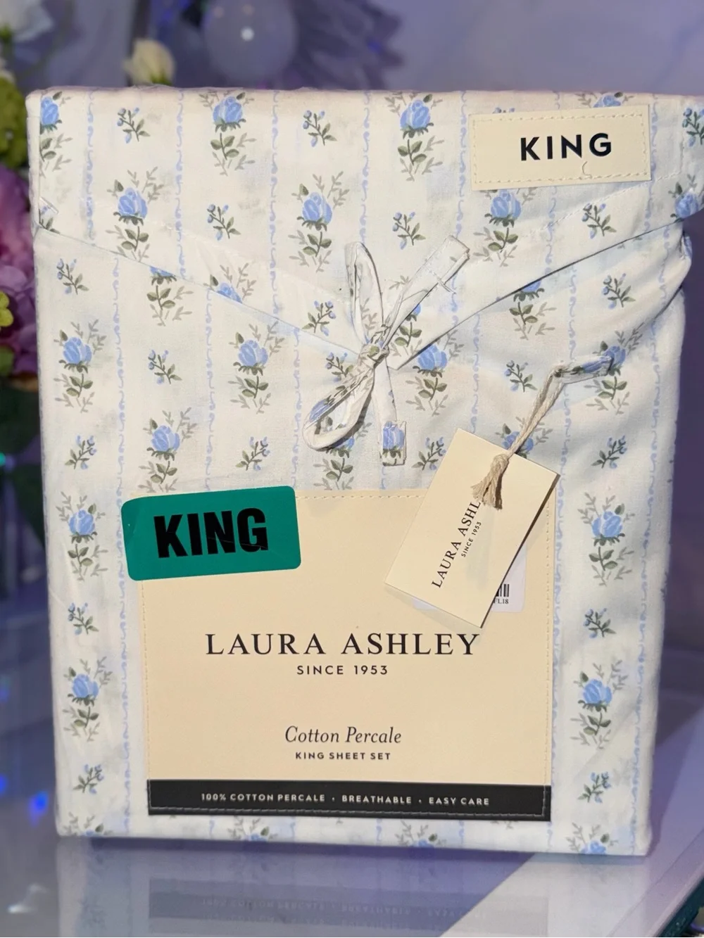 Laura Ashley King Sheet Set Sweet Buds Blue Floral 4pc Cottage Farmhouse Chic